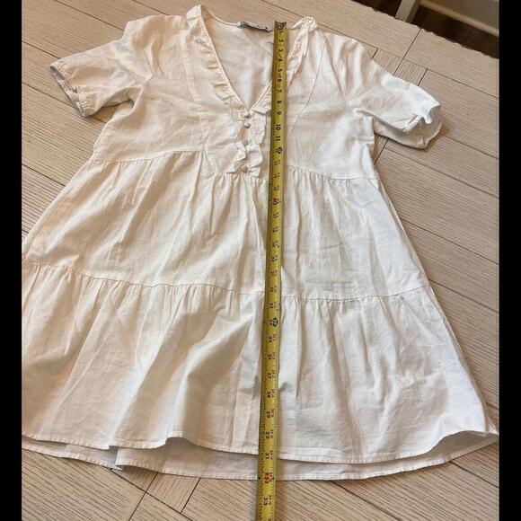 Zara White Babydoll Dress, Knee Length, Ruffle Detai & Gathered Short Sleeves. S - Picture 2 of 11